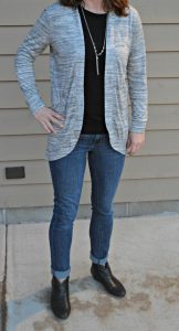 what i wore~DKNY soho jeans, Banana Republic cardigan, target tee, nine west ankle booties