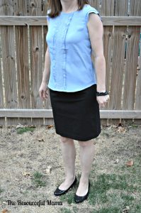 loft moody blue shirt/banana republic pencil skirt