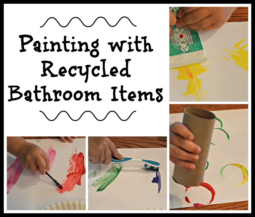 Earth Day is coming up~Painting with recycled bathroom items-toothbrush, toothpaste tube, mascara wand, toilet paper