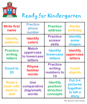 Ready for Kindergarten Bingo