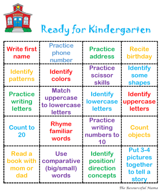 Free printable bingo card to help get your preschooler ready for kindergarten