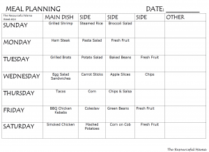 free printable meal plan complete with sides