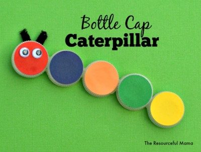 Recycled Bottle Cap Caterpillar Craft