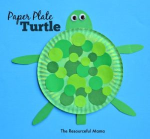 This paper plate turtle is an easy craft project for your kids. Paint a paper plate green, glue green dots on the plate, and the printable legs, head and tail, Add google eyes and you are done.