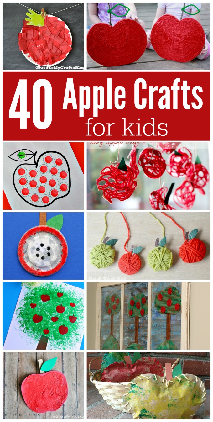 Ultimate list of apple crafts for kids fall|back to school|round up|yarn apple|handprint apples|painted apples|painting with apples|mixed media apples|tissue paper apples|paper plate apples