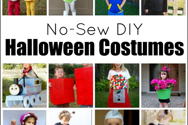 Cute and fun no-sew DIY Halloween kid costumes. Your favorite characters including Batman, Anna, Thomas the Train, Pokemon, Buzzlight Year, Care Bears, and Legos, Also included adorable bee, cat, chicken, flower pot, and gumball.