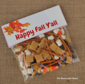 Quick and easy fall snack mix treat bags with free printable label