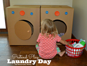 laundry day pretend play with diy washer and dryer
