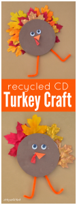 Transform and old CD or DVD into a turkey kid craft for Thanksgiving. recycled craft | upcycled craft | fall