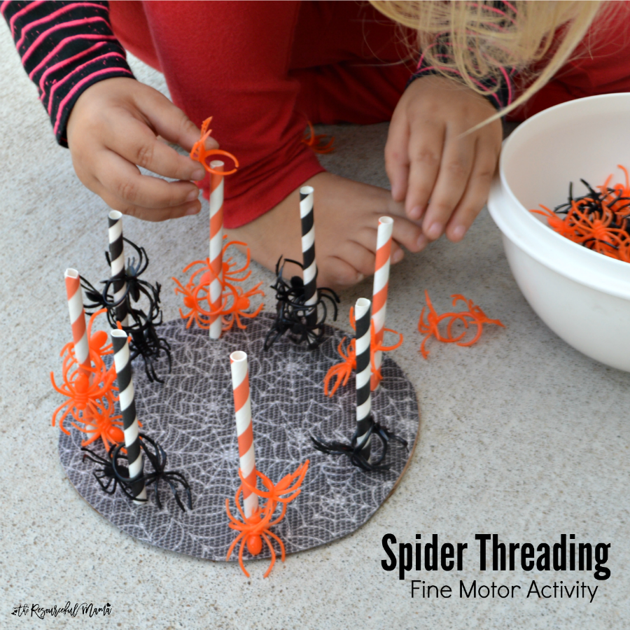 This fun spider threading activity is great for building fine motor skills, hand-eye coordination, learning colors, and developing early math skills. preschooler | toddler | Halloween | Fall | early childhood