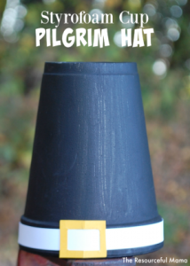 Styrofoam cup pilgrim hat kid craft for Thanksgiving