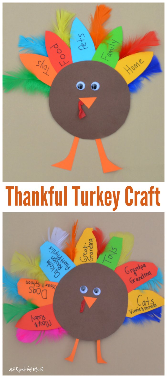 This turkey kid craft is a great way for kids to celebrate Thanksgiving and express those things for which they are thankful. 