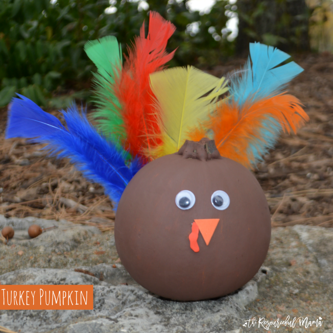 Turn leftover fall and Halloween pumpkins into a turkey for Thanksgivings with paint and a few basic craft supplies.