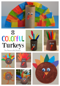 8 Colorful Turkey Kid Crafts for Thanksgiving