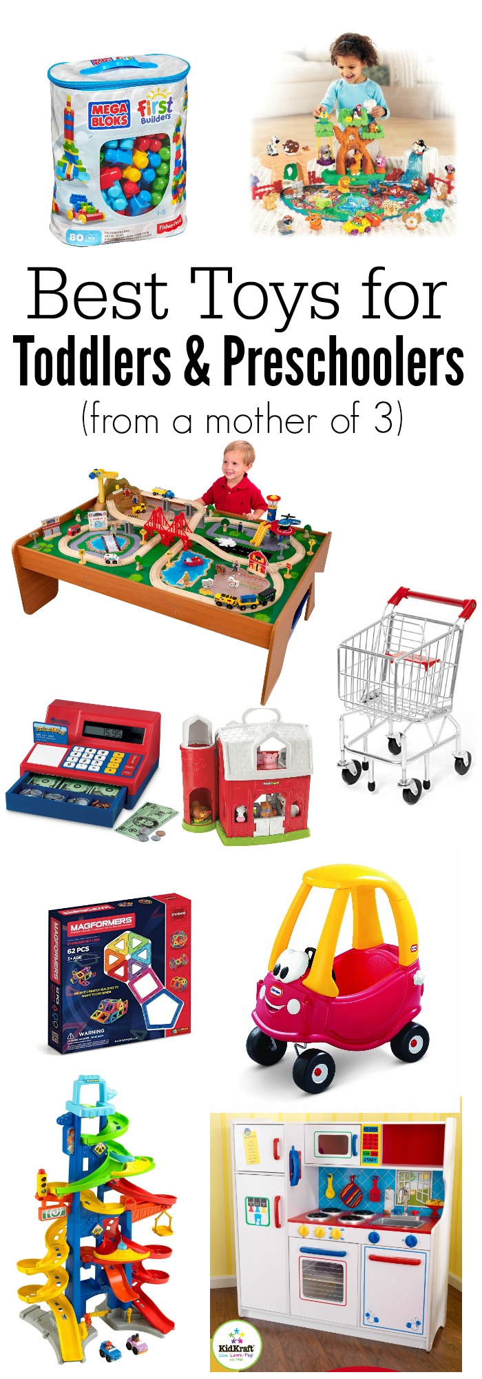 Best toys for toddlers and preschoolers from a mother of 3. These toys are durable, long lasting, promote imaginative and creative play, and are well loved. gift guide | top picks | Christmas | gifts | 