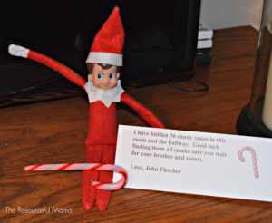 The Elf on the Shelf hide candy canes that the kids need to find.