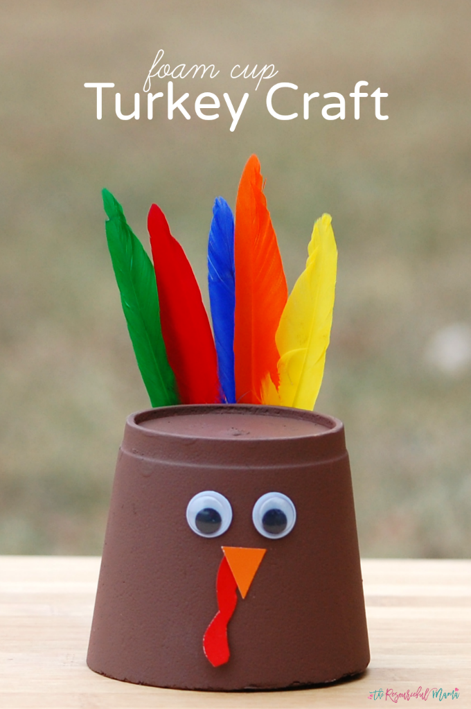 Kids can transform a foam cup into a turkey craft for Thanksgiving.