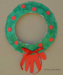 Handprint paper plate Christmas wreath kid craft