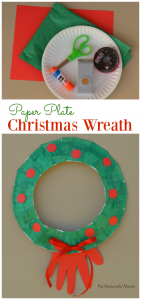 Handprint paper plate Christmas wreath kid craft