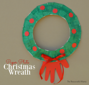 Handprint paper plate Christmas wreath kid craft