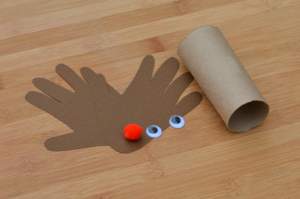 Toilet paper roll handprint Rudolph the Red Nosed Reindeer Kid Craft for Christmas