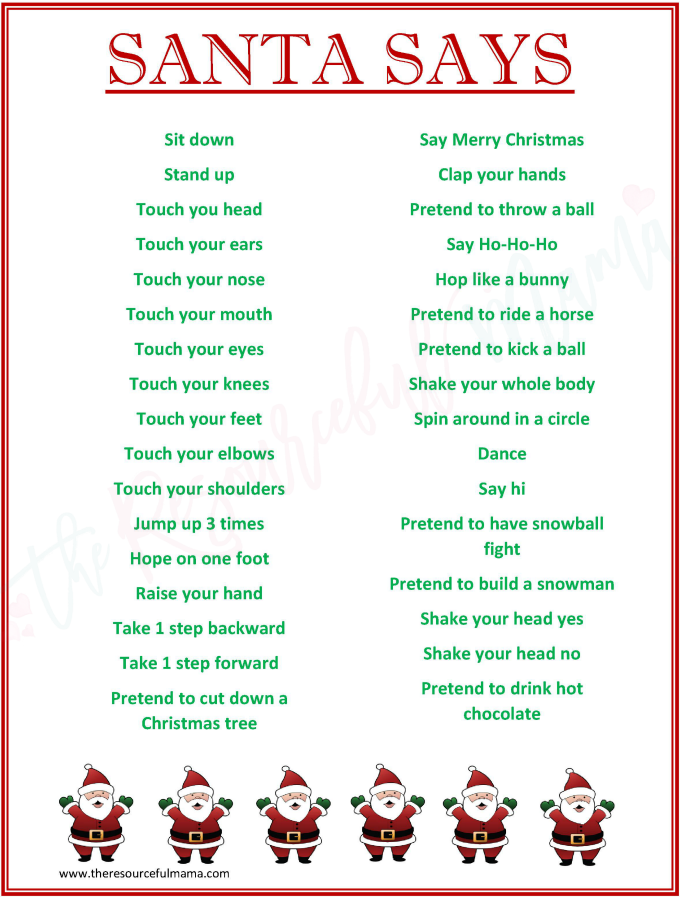 This FREE PRINTABLE "Santa Says" game is a fun spin on Simon Says. It's a low prep, super fun game for Christmas parties. It works great for school classroom parties.