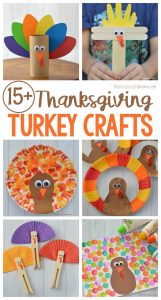 So many fun ways to transform basic crafting supplies, including craft sticks, paper plates, and paper rolls into cute and colorful Turkey Kid Crafts.