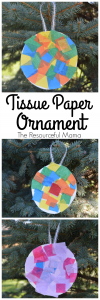 Kid made tissue paper-paper plate homemade Christmas ornament 