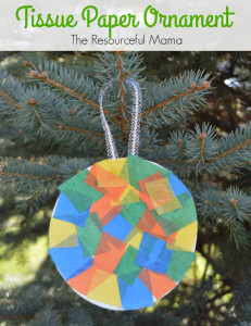 Kid made tissue paper-paper plate homemade Christmas ornament