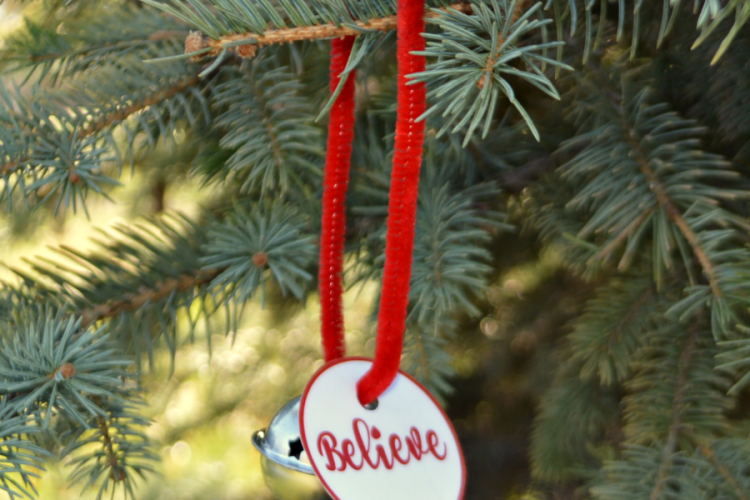 Polar Express book inspired kid made Christmas ornament-free printable believe tag