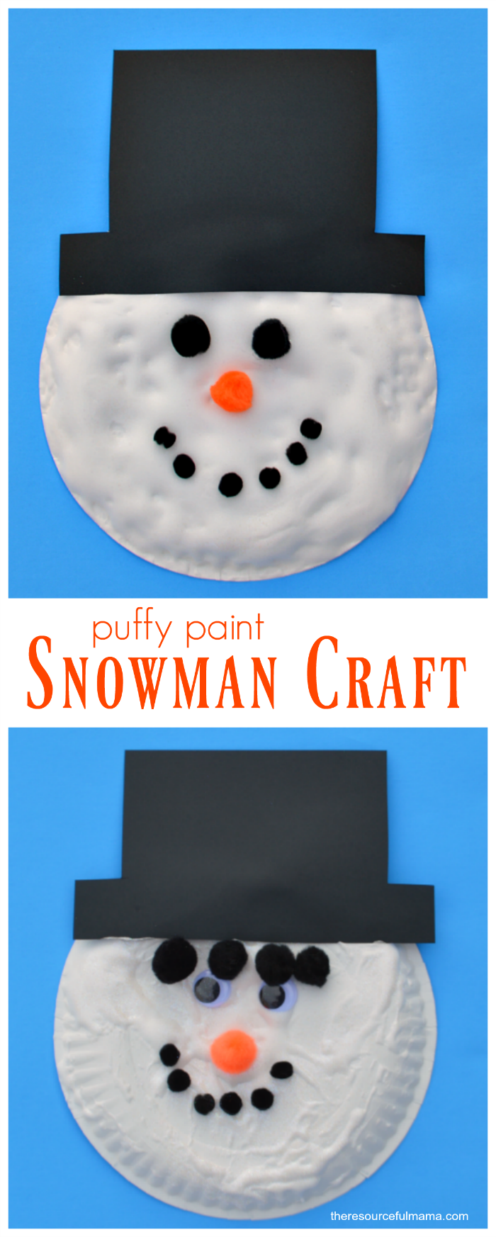 Kid love the fluffy texture diy puffy paint gives this paper plate snowman kid craft.