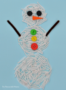 Kids will have fun and get lot of scissor practice as they transform yarn into a snowman craft.