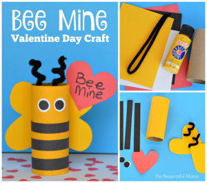 Toilet paper roll Valentine's Day "Bee Mine" craft for kids; great use for recycled toilet paper rolls