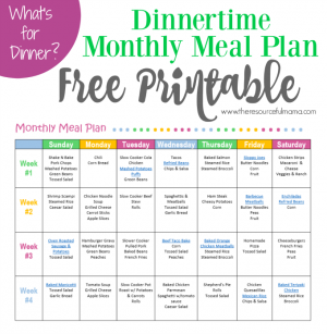 Monthly Meal Plan for Dinner {Free Printable}