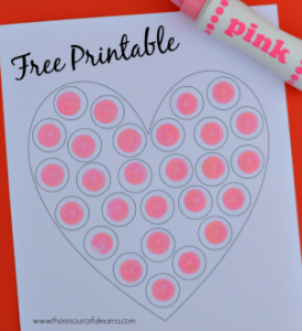 Free printable heart do a dot worksheet for Valentine Day.