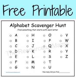 Free printable alphabet scavenger hunt-great for kindergartners learning sounds or a challenge for kids