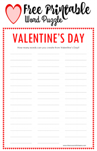 Free Printable Valentine's Day Word Puzzle; perfect for school parties 
