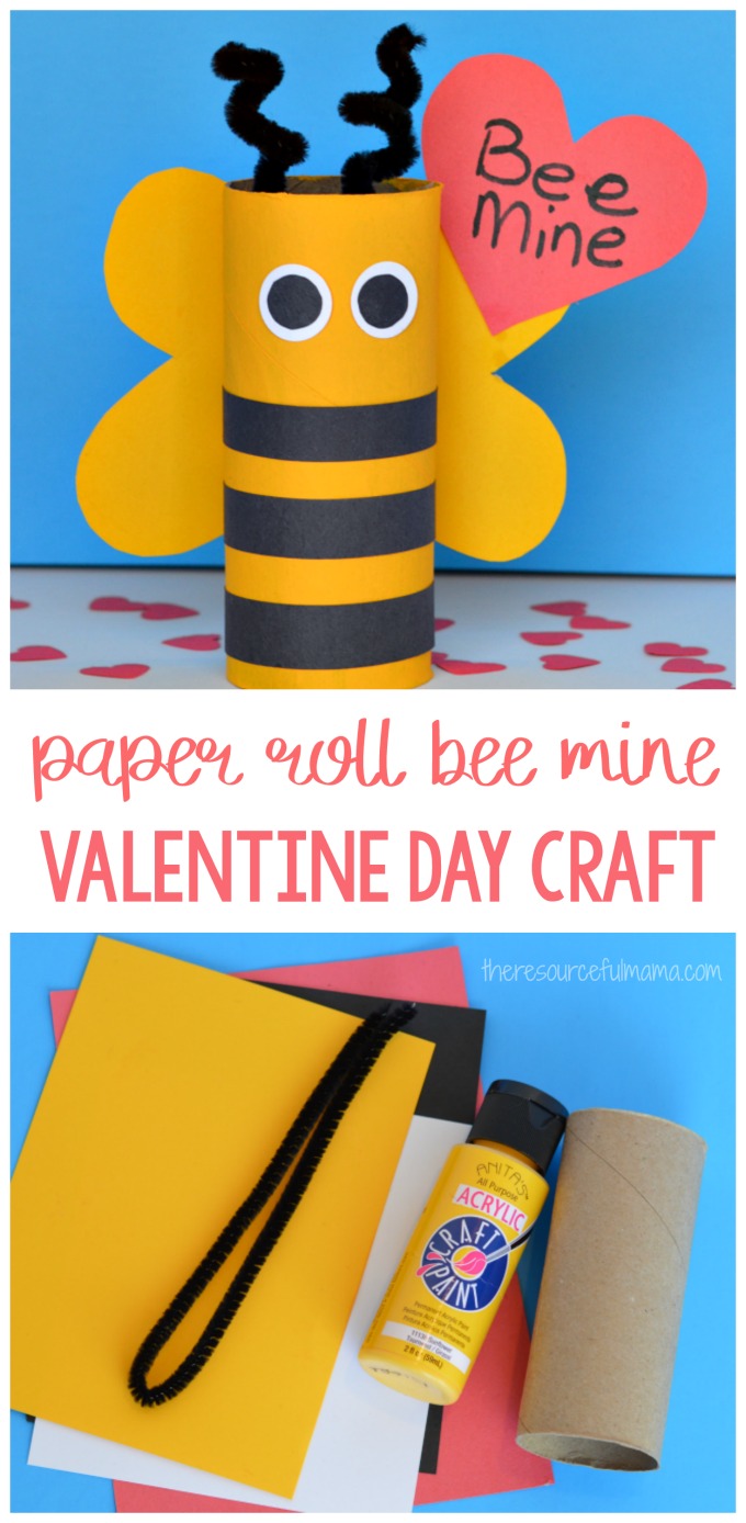 Turn your recycled paper rolls into a cute bee mine valentine day craft.