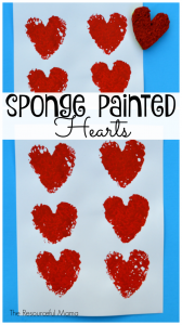 Sponge painted hearts-easy Valentine's Day project for kids