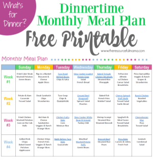 Monthly Meal Plan for Dinner #2 {Free Printable}
