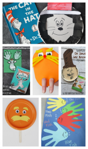 Dr. Seuss book inspired crafts for kids (The Cat in the Hat, The Lorax, One Fish Two Fish Red Fish Blue Fish and more)