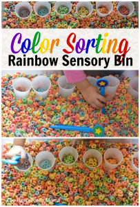 color sortin rainbow sensory bin verical collage