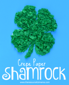 Crepe paper St. Patrick' Day shamrock craft for kids