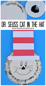Dr. Seuss The Cat in the Hat paper plate and fork painting craft project for kids.