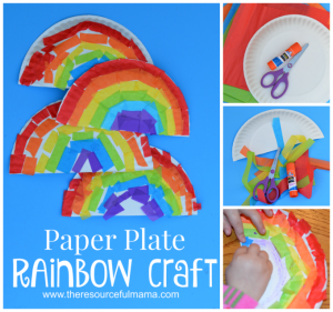Tissue paper and paper plate rainbow kid craft perfect for St. Patrick's Day or spring and summer.