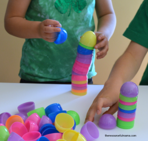 This Easter egg towers STEM challenge is a fun activity that uses plastic Easter eggs. It will get kids talking about what makes a strong and stable building.