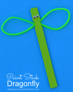 Turn your unused paint sticks into dragonfly craft for kids.
