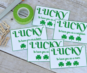 Free printable gift tags for St Patrick's Day gift basket.