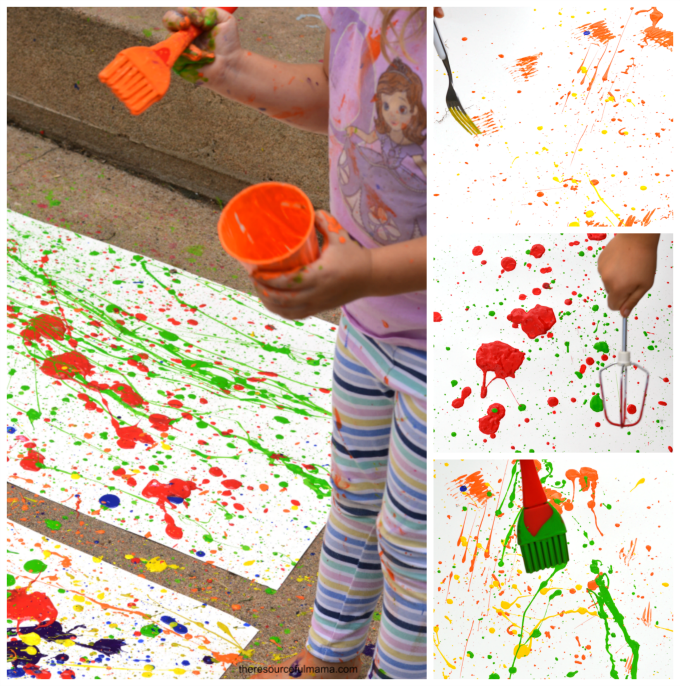 Jackson Pollock inspired splatter art project. Kids of all ages will enjoy this fun process art project. It's a great outdoor summertime art project for kids.
