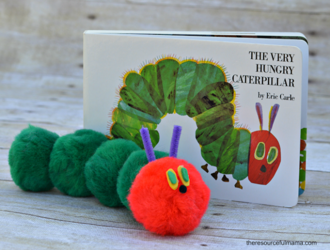 Pom pom kid craft inspired by The Very Hungry Caterpillar